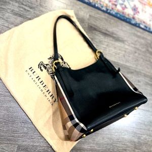 BURBERRY CANTER IN BLACK LEATHER AND HOUSE CHECK LADIES TOTE BAG GENTLY USED!!!